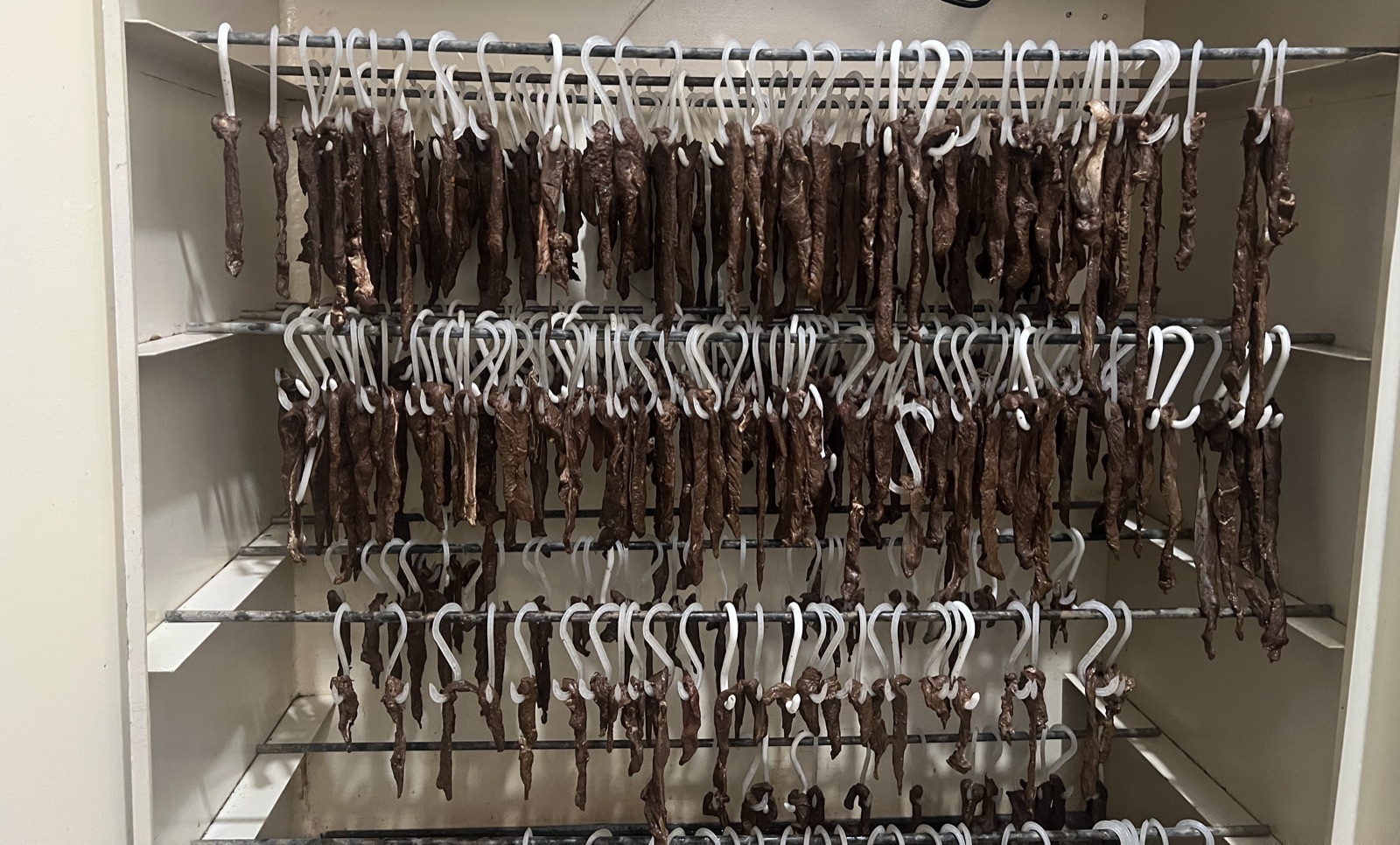 Traditional Cured Biltong drying